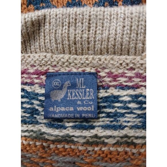 Kessler womensXXL large PERUVIAN ALPACA wool cottagecore sweater button rust tan - Picture 6 of 8